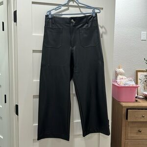 ANTHRO COLETTE Black vegan leather wide leg cropped pants, size 31